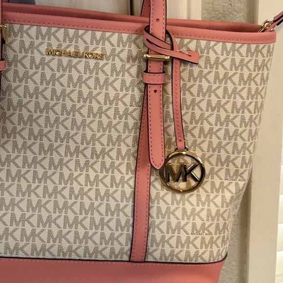 Michael Kors Jet set travel Sm Logo Top Zip Tote Primrose Pink NWT - Picture 15 of 16